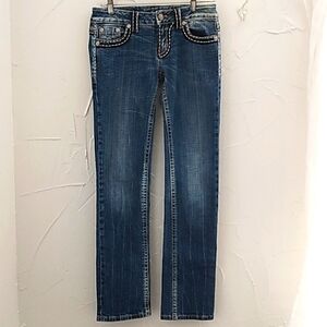 Miss‎ Me Jeans Size 28 Irene Straight Leg Thick Stitch Darker Wash Mid Rise